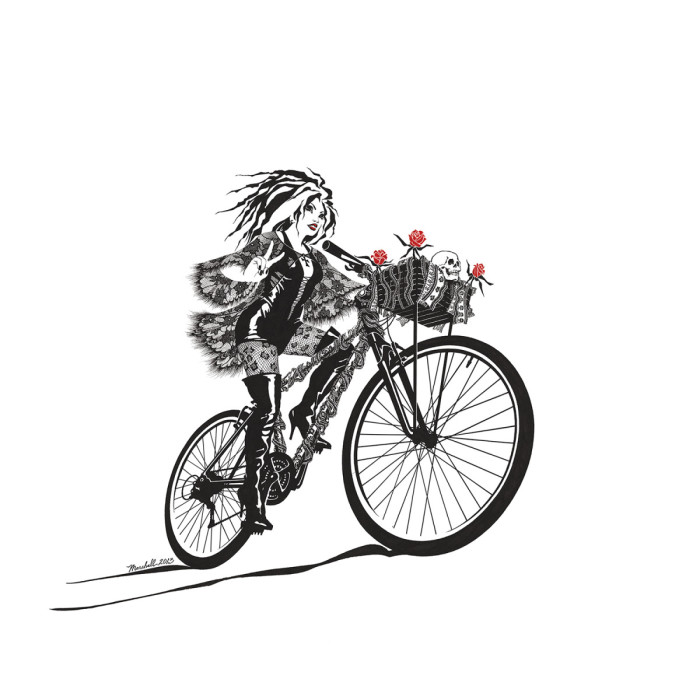 Goth Girl Bike by Orr Marshall, Limited Edition print from original ink drawing.